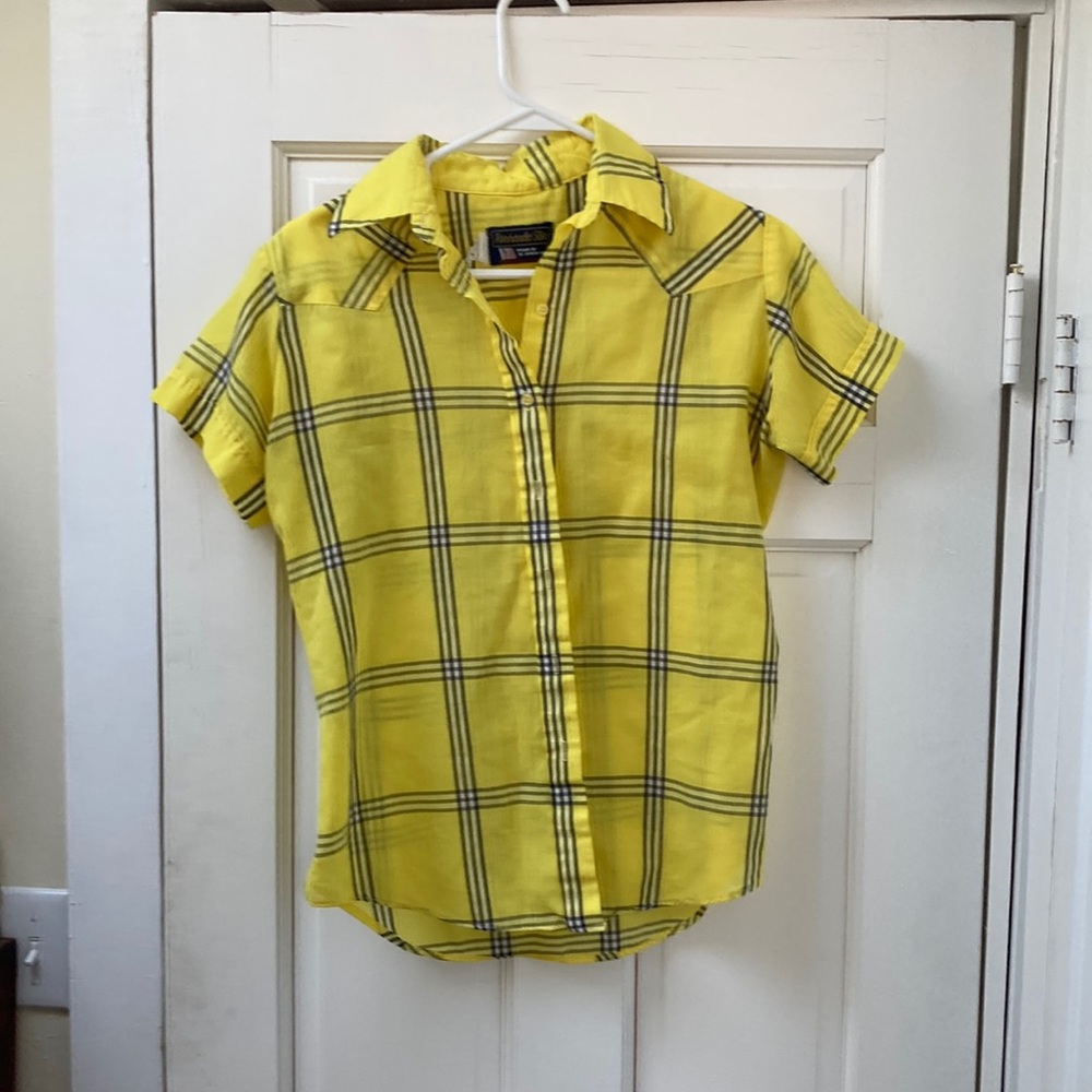 Vintage Yellow Short Sleeve Plaid Western Top 12